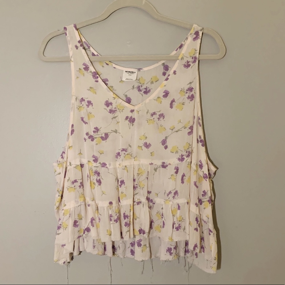Free People Floral Peplum Distressed Tank - Sz M